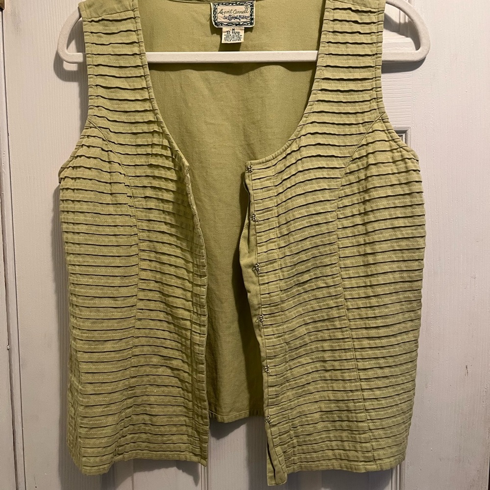 Vintage 90’s April Cornell Pleated Front Vest 100%Cotton Light Green Size M